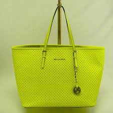 Black And Yellow Totes On Sale Michael Kors Auth Mk Neon Yellow Perforated Travel Tote Handbag Purse Sale P13 Ebay 219 80 Womens Tote Tote Purses For Sale