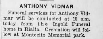 Obituary for ANTHONY VIDMAR