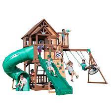 Want a great freestanding, safe, quality play set for your kids? Backyard Discovery Skyfort With Tube Slide Residential Wood Playset In The Wood Playsets Swing Sets Department At Lowes Com