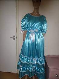 ABDL SISSY TURQUOISE BLUE SATIN WHITE LACE PRETTY FRILLY DRESS 52