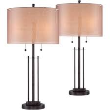 360 lighting marty 14 3/4 high brass accent table lamps set of 2. Franklin Iron Works Modern Table Lamps Set Of 2 Bronze Metal Open Base Double Drum Shade For Living Room Family Bedroom Bedside Target
