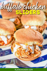 Satisfy your wing craving with this buffalo chicken sandwich. Slow Cooker Buffalo Chicken Sliders Football Friday Plain Chicken