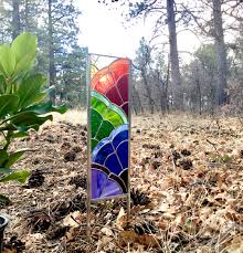 Rainbow Stained Glass Garden Stake Yard Art By Tristansartworks On Etsy Stained Glass Art Stained Glass Garden