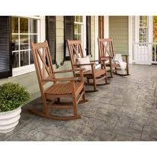 Polywood Braxton Porch Rocking Chair Teak Brown Recycled Plastic Outdoor Seating Rocking Chair Porch Porch Chairs Front Porch Furniture