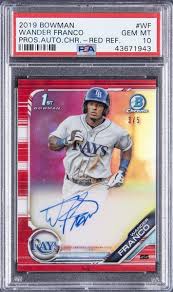 Several other wander franco cards have sold for more than $10,000 and are either 1/1 superfractors or rare parallels of franco's 2019 1 st bowman autograph card. Lot Detail 2019 Bowman Chrome Prospect Autographs Red Refractor Wf Wander Franco Signed Rookie Card 3 5 Psa Gem Mt 10