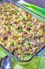 Easy Ground Beef And Sausage Rice Casserole Is Simple To Make With Tons Of Flavor Lean Ground B Sausage And Rice Casserole Ground Sausage Recipes Sausage Rice