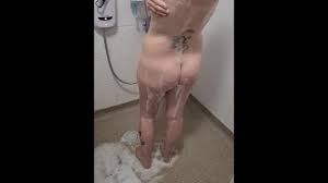 Mom in the shower step son watches her