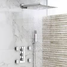 400mm Large Square Stainless Steel Wall Mounted Head 4 Body Jets Handheld Thermostatic Mixer Shower Kit Slimline Mixer Shower Shower Heads Shower Kits