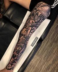 A full sleeve tattoo would cover your arm from the shoulder to the back of your hand, so you might in the case of the picture above, the legs of the octopus also reach to the chest area and the lower woman portraits in a male sleeve tattoo. Gangster Men Leg Sleeve Tattoo Novocom Top