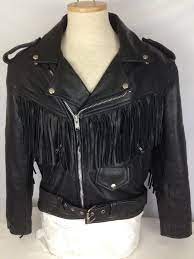 First Genuine Leather Size 42 Black Motorcycle Jacket Fringe Biker Fashion Black Motorcycle Jacket Fashion Finds