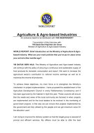 Agriculture minister visit agriculture headquarters. Agriculture Agro Based Industries World Report