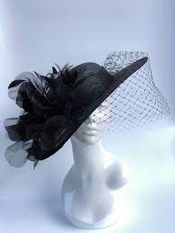 Black Wide Brim Sinamay Hat With Large Flower Millinery Market Sinamay Hats Sinamay Wide Brimmed