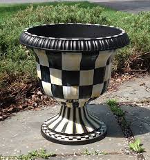 Black And White Checkered Outdoor Planters Urn Planter Hand Painted Black And White By Paintingbymichele 125 00 Outdoor Vases Mackenzie Childs Inspired Mackenzie Childs Diy