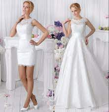 Elegant 2 In 1 Lace Wedding Dress Detachable Skirt High Neck Two Pieces A Line Uniqistic Com Wedding Dress Detachable Skirt Convertible Wedding Dresses Detachable Wedding Dress