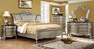 Johara Collection Luxurious Design Traditional Formal Bedroom Furniture 4pc Set Gold Finish Tufted Queen Size B Upholstered Platform Bed Furniture Bedroom Sets