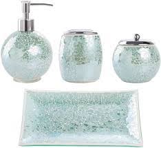 Maybe you would like to learn more about one of these? Amazon Com Whole Housewares Bathroom Accessories Set 4 Piece Glass Mosaic Bath Accessory Completes With Lotion Dispenser Soap Pump Cotton Jar Vanity Tray Toothbrush Holder Turquoise Home Kitchen
