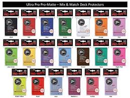 They come in a variety of colors. 600 Ultra Pro Pro Matte Deck Protectors Mix Amp Match 12x 50ct Packs Sleeves Standard Mtg Size Black Blue Red Etc Your Choice From 16 Available Colors By Ultra Pro Buy Online In