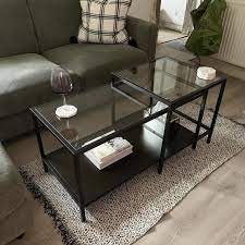 Vittsjo Black Brown Glass Nest Of Tables Set Of 2 90x50 Cm Ikea Black Living Room Decor Table Decor Living Room Glass Table Living Room