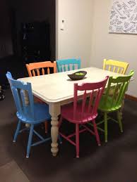 My Freshly Painted Dining Table With Different Coloured Chairs A Whitewash Affect Painted Dining Table Kitchen Table Chairs Dining Table Chairs