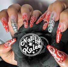 Red Bandana Flame Swarovski Fire Nail Art Design Chic Nails Red Acrylic Nails Ghetto Nails