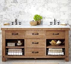 Benchwright Double Sink Console Wax Pine Finish Pottery Barn Bathroom Vanity Decor Farmhouse Bathroom Vanity Wood Bathroom Vanity