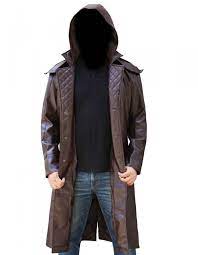 Assassin S Creed Syndicate Jacob Frye Hooded Brown Coat With Quilting Back Men Clothing Coat Hoodie Jacket Me Leather Jacket Men Mens Outfits Hoodies Men