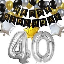 Happy 40th birthday, happy birthday 40 years, golden icon with d. 40th Birthday Decorations Happy Birthday Black Banner 40th Silver N Theme My Party