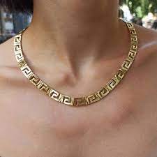 Sterling Silver Gold Finished Greek Key Design Necklace Etsy Necklace Greek Jewelry Olive Leaf Earrings