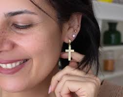 Cross Earrings, Gold Cross Earrings, Long Cross Earrings, Dangle Cross  Earrings