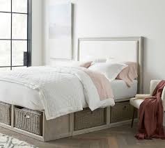 It's built low to the ground and deeply cushioned on the front and sides. Montgomery Upholstered Headboard Pottery Barn