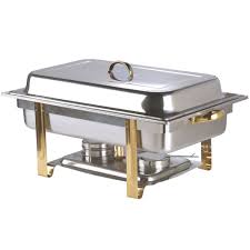 Choice Deluxe 8 Qt Full Size Gold Accent Chafer Chafing Dishes Buffet Set Gold Accents