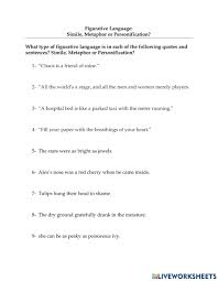 The metaphor is also a cousin of the simile. Figurative Language Simile Metaphor And Personification Worksheet