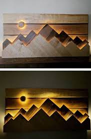 Pallet Glowing Mountain Art Pallet Wall Shelves Wooden Pallet Furniture Wood Art Projects