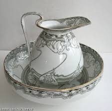 English Art Nouveau Doulton Burslem Kelmscot Wash Basin Bowl And Pitcher Set Pitcher Set Antique Pitcher Pitcher