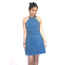 Denim Halter Open Back Dress Jean Dress Vintage 90s By Jouyi Jeans Dress Open Back Dresses Vintage Dresses