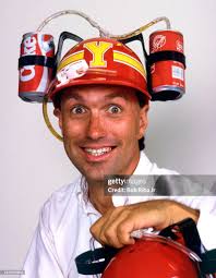 Entrepreneur Michael Del Ray with the 'Yuppie Helmet' he invented... News  Photo