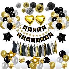 Black And Silver Party Decorations Birthday Decorations Puchod Birthday Party Decoration Kit 99pcs Happy Birthday Confetti Balloons With Paper Pom Pom Black And Gold For 13th 16th 18th 21st 30th Black And Gold Party Decorations Gold