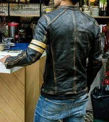 Mens Motorcycle Biker Vintage Cafe Racer Distressed Black Etsy Cafe Racer Leather Jacket Cafe Racer Jacket Leather Jacket Men