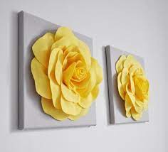 Gran Flor De Rosa Amarilla En Lienzo Gris 12 X12 Colgante De Pared Coincidencia Y Decoracion Con Amarillo Paredes Grises Decoracion Habitacion Amarilla Y Gris
