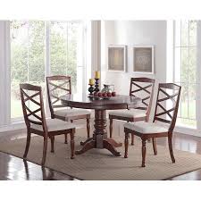 Cherry Wood Finish Modern Casual Dining Room Round Pedestal Base Dining Table Cushion Chairs 5p Dining Room Table Set Dining Room Design Kitchen Table Settings
