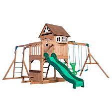 Our editors monitor newsletters, social media posts, deal forums, and third party sellers to find the best backyard discovery deals. Backyard Discovery Montpelier Playset Residential Wood Playset In The Wood Playsets Swing Sets Department At Lowes Com