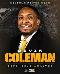 Welcome to App State, Coach Coleman! Devin Coleman joins the Mountaineers'  staff after serving as a graduate assistant at Missouri in 2024 and South  Alabama in 2023. #GoApp