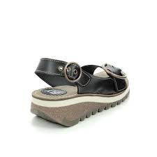 Fly London Tram 2 P144589 000 Black Leather Wedge Sandals