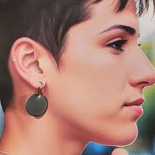 Black Disc Earrings, Circles Dangle Earrings 25mm