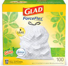 $8.00 ($0.18/ct) $8.00 ($0.18/ct) $8.00 each ($0.18/ct) product description. Amazon Com Glad Forceflex Tall Kitchen Drawstring Trash Bags 13 Gal 100 Ct Package May Vary Health Personal Care