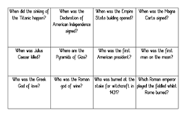 I'll give you either numbers, or … History Bingo Sheets And Questions Trivia Game Teaching Resources