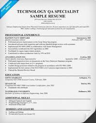 Technology Qa Specialist Resume Resume Software Sample Resume Job Resume Examples