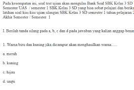 Soal ukk sbk kelas 3 sd. Soal Uas Ukk Sbk Seni Budaya Kelas 3 Sd Semester 1 Dan Kunci Jawaban Dokumen Psikotes Dan Soal Ujian Sekolah