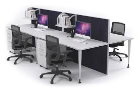 4 Person Workstation Desks With Acoustic Screens White Leg Horizon This 4 Person Office Workstation Office Workstations Work Station Desk Workstations Design