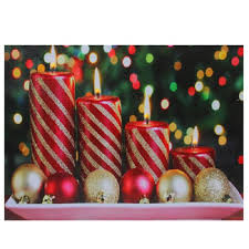 Northlight Red And White Led Lighted Christmas Candles With Ornaments Canvas Wall Art 11 75 X 15 75 Led Christmas Lights Christmas Light Installation Christmas Candles
